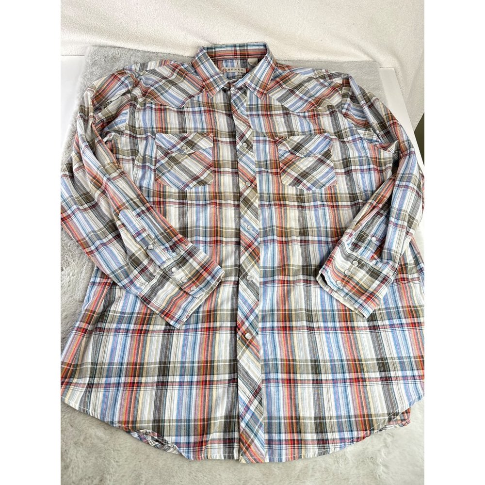Roper Shirt‎ Mens 2XL Pearl Snap Button Down Plaid Long Sleeve Western
